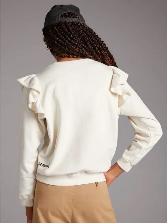 Clare V. Cream Ruffle-Shoulder Sweatshirt - Picture 4 of 11